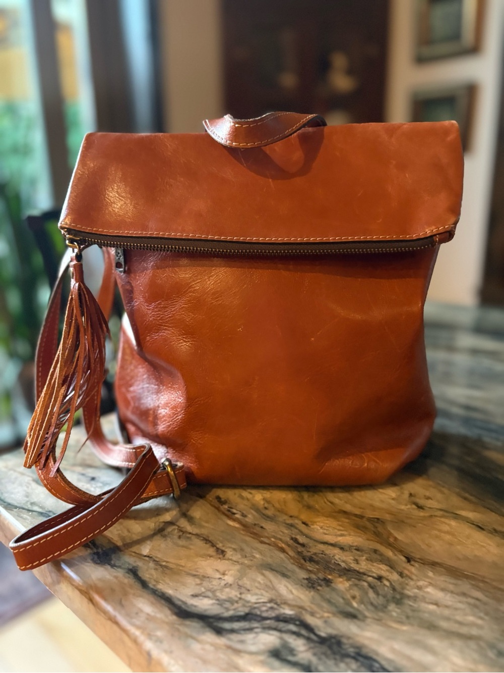Patricia Nash Luzille British Tan Leather Convertible Backpack Tote Shoulder Bag